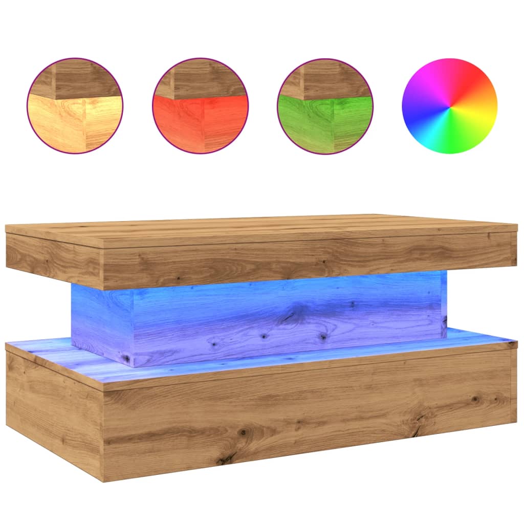 Coffee Table with LED Lights Artisian Oak 90x50x40 cm
