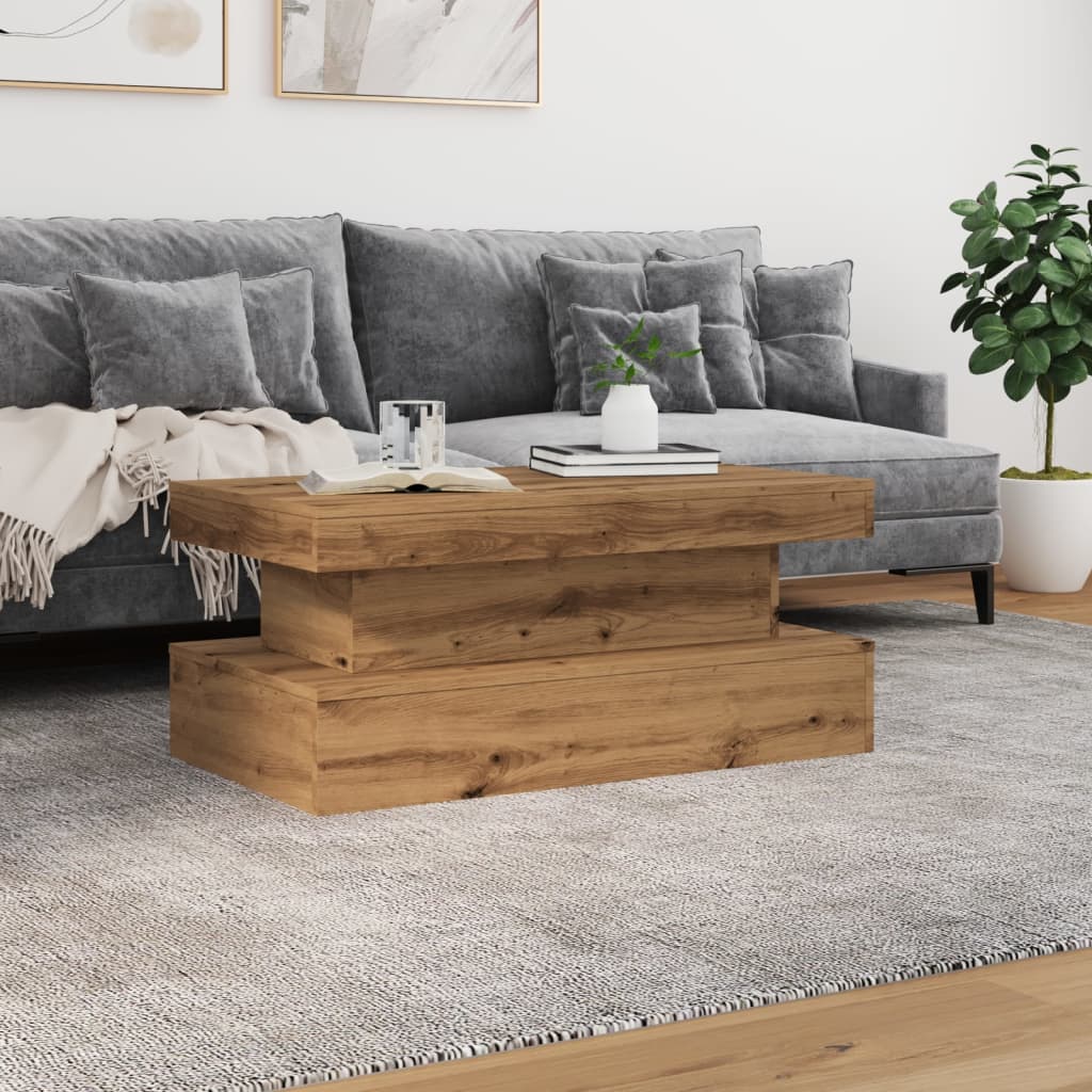 Coffee Table with LED Lights Artisian Oak 90x50x40 cm