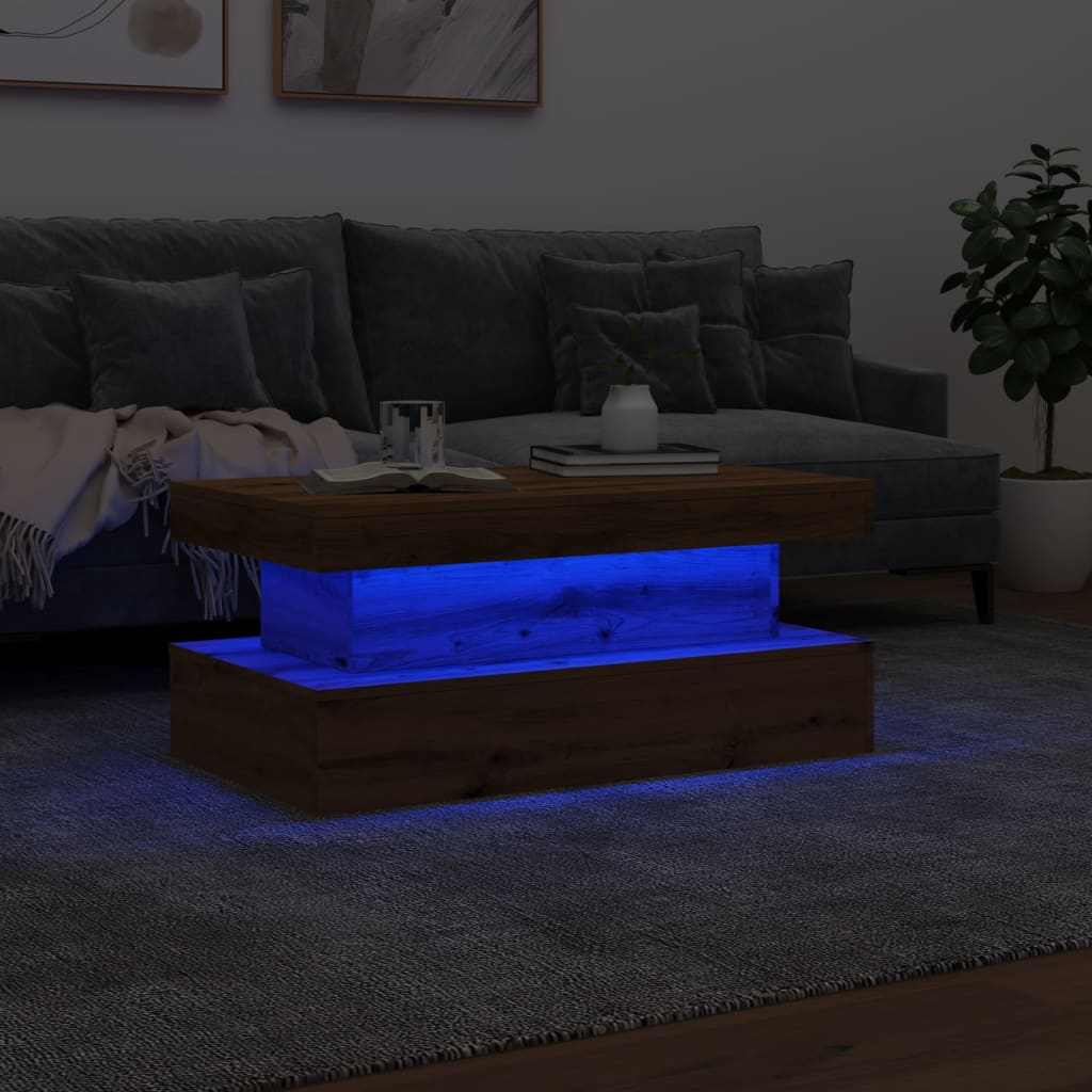Coffee Table with LED Lights Artisian Oak 90x50x40 cm