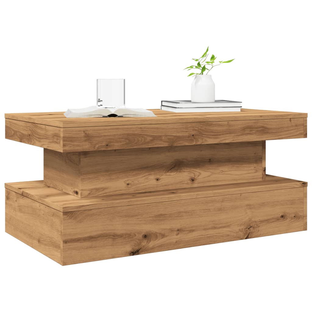 Coffee Table with LED Lights Artisian Oak 90x50x40 cm