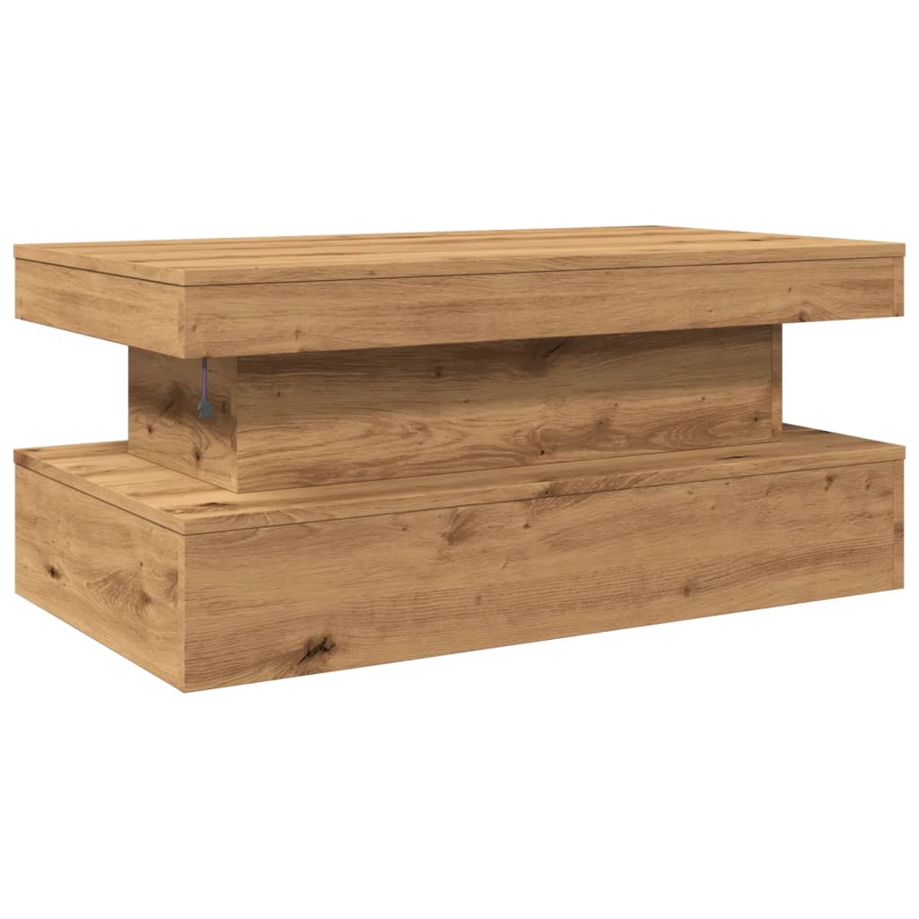 Coffee Table with LED Lights Artisian Oak 90x50x40 cm