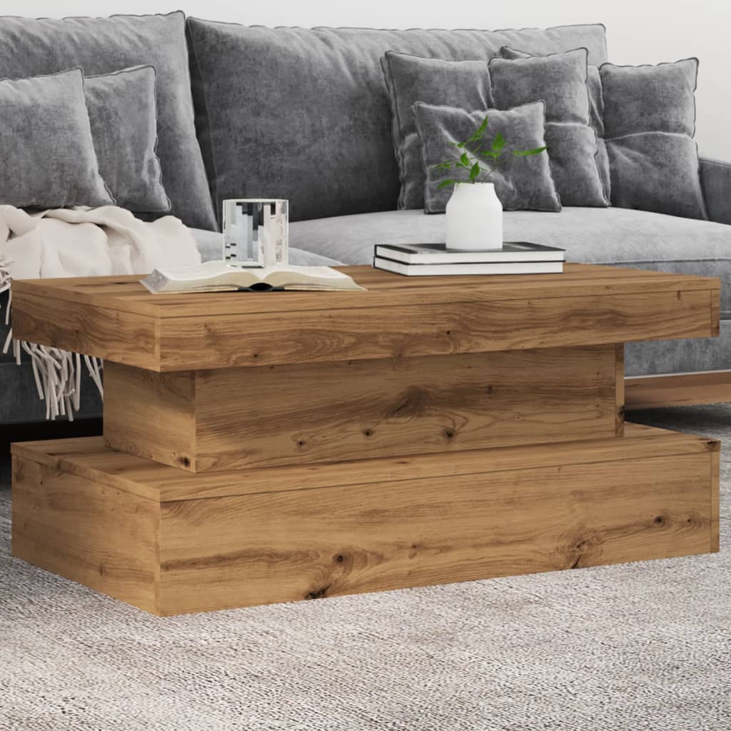 Coffee Table with LED Lights Artisian Oak 90x50x40 cm