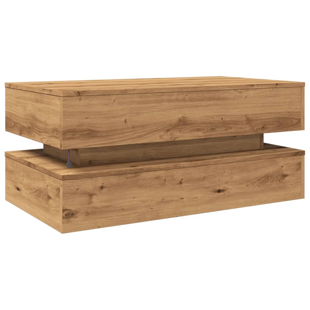 Coffee Table with LED Lights Artisian Oak 90x50x40 cm