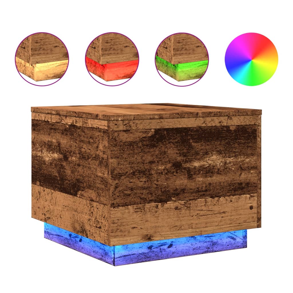 Coffee Table with LED Lights Old Wood 50x50x40 cm