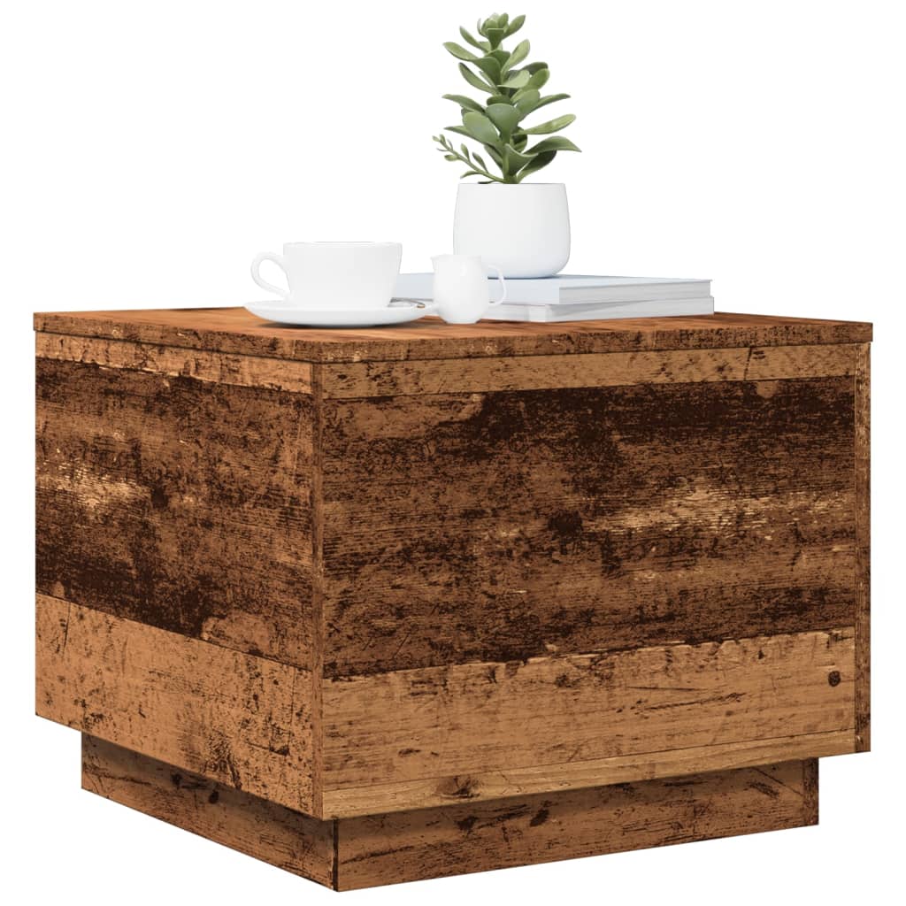 Coffee Table with LED Lights Old Wood 50x50x40 cm