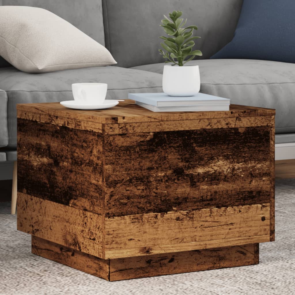 Coffee Table with LED Lights Old Wood 50x50x40 cm