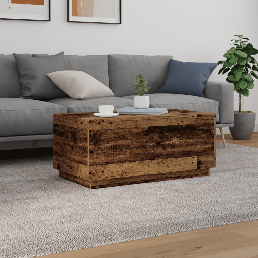 Modern Wooden Living Room Rectangular Coffee Table With LED Lights Wood Tables