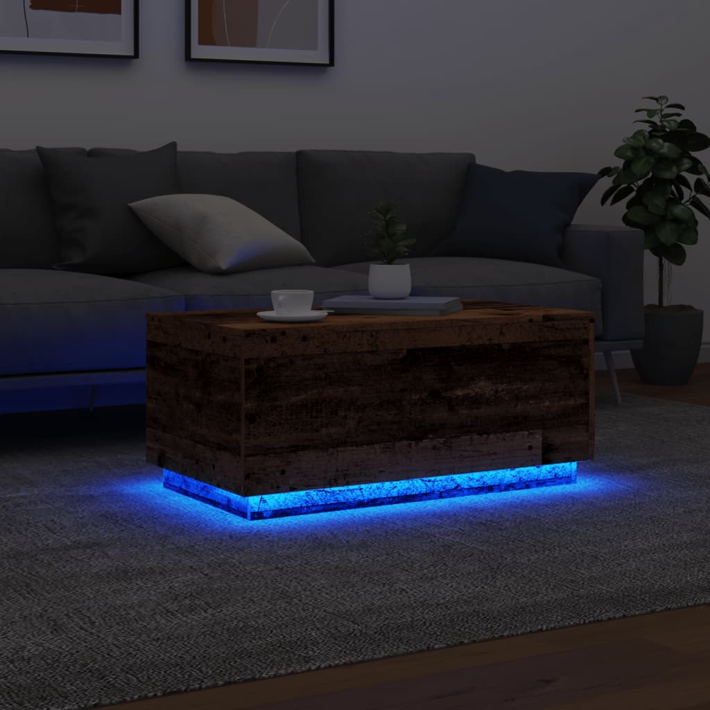 Modern Wooden Living Room Rectangular Coffee Table With LED Lights Wood Tables