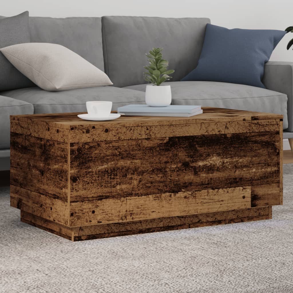 Modern Wooden Living Room Rectangular Coffee Table With LED Lights Wood Tables