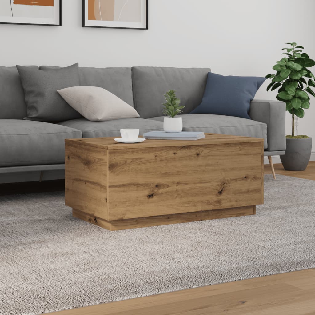 Modern Wooden Living Room Rectangular Coffee Table With LED Lights Wood Tables