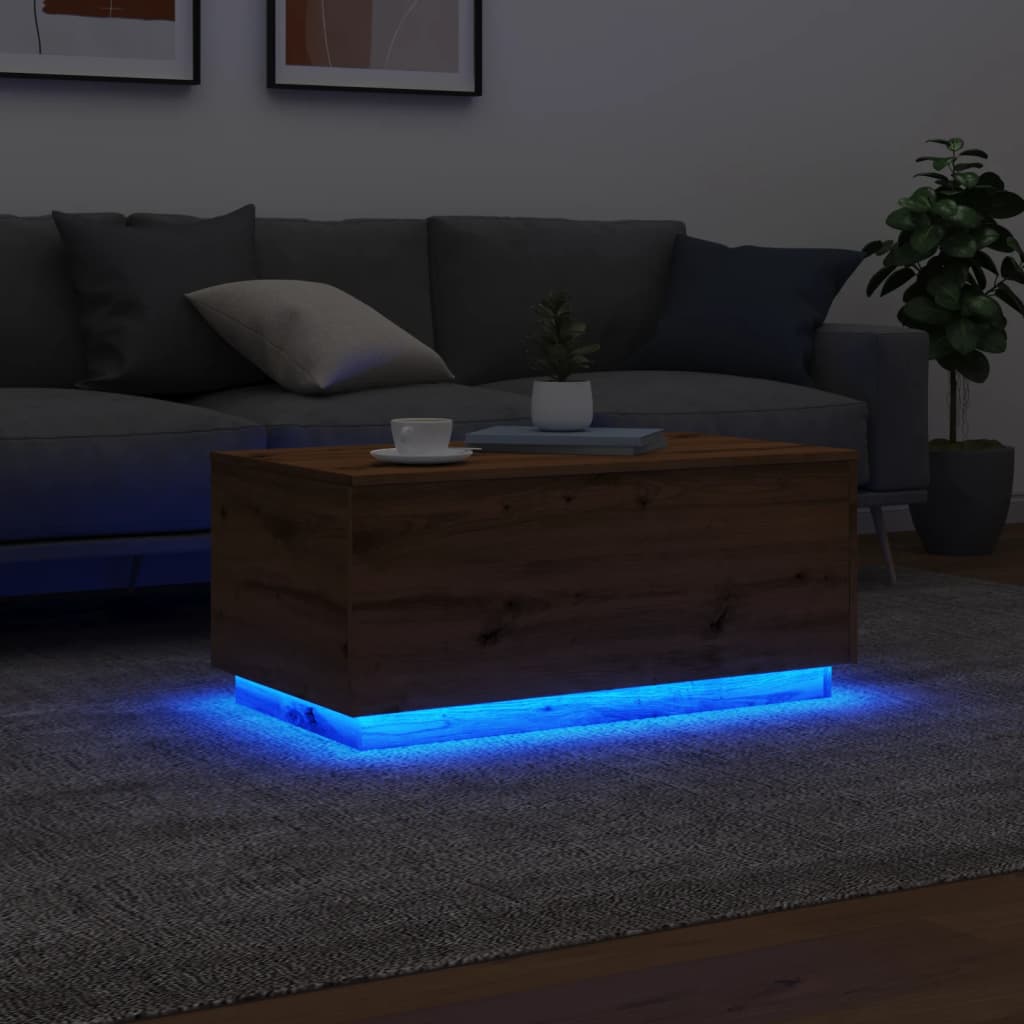 Modern Wooden Living Room Rectangular Coffee Table With LED Lights Wood Tables