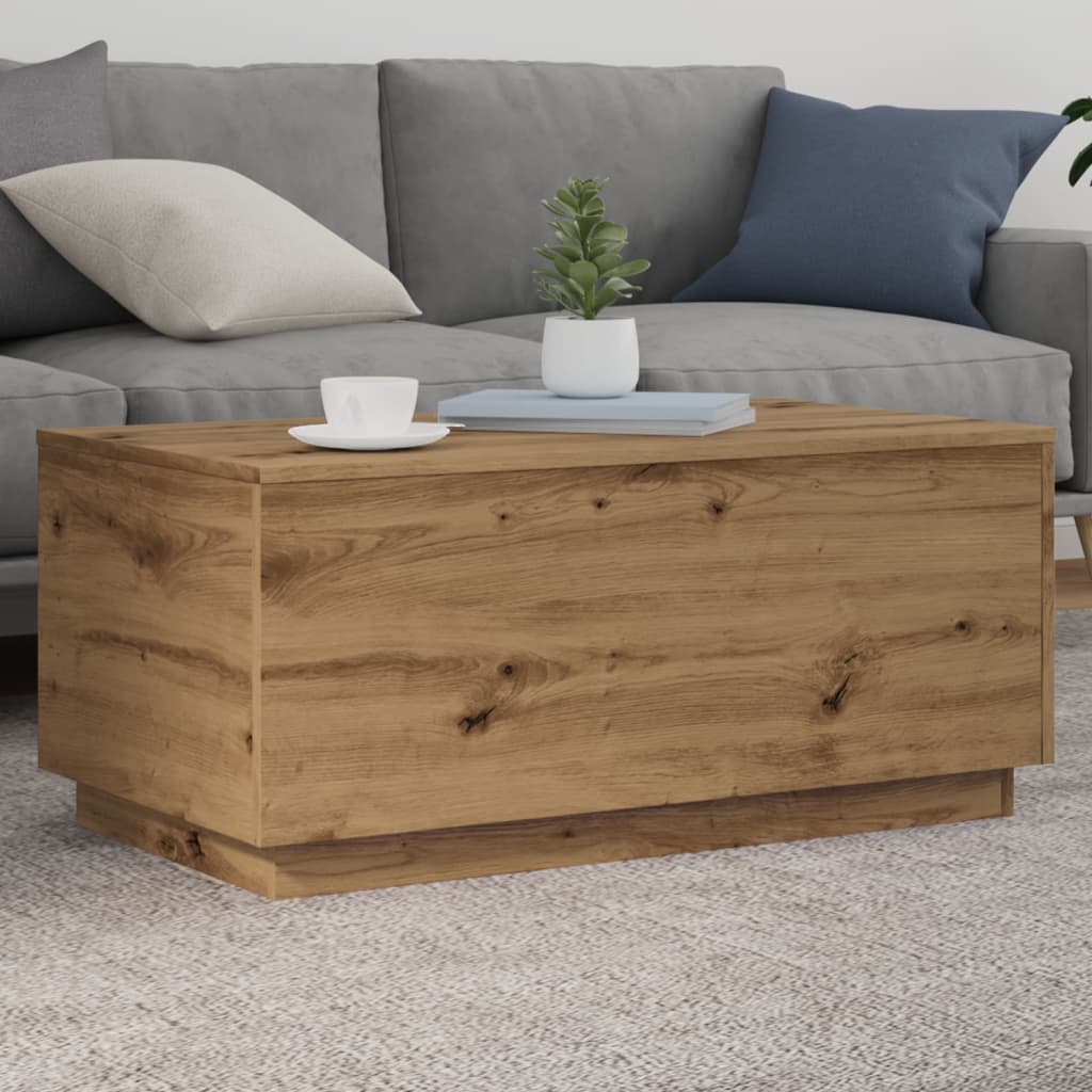 Modern Wooden Living Room Rectangular Coffee Table With LED Lights Wood Tables