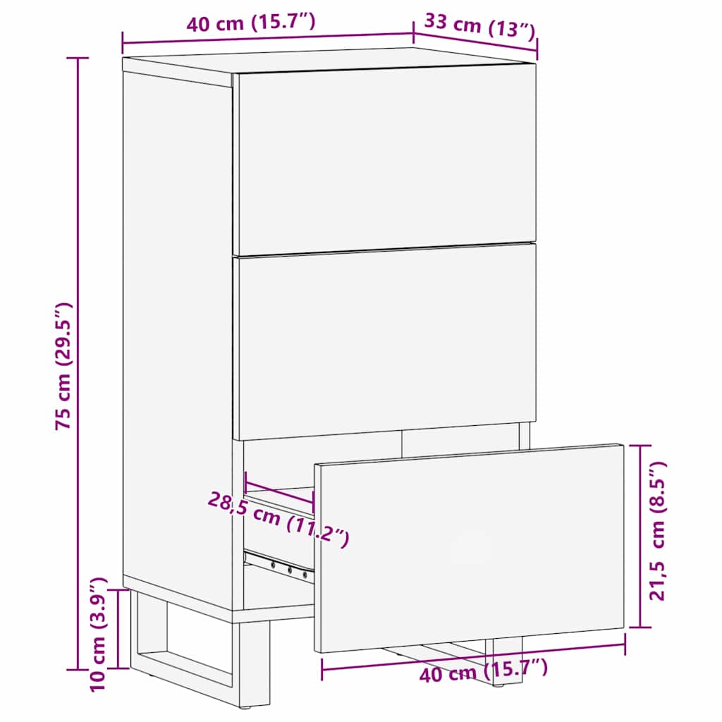Sideboard - 40 x 33.5 x 75 cm, made from solid mango and engineered wood.