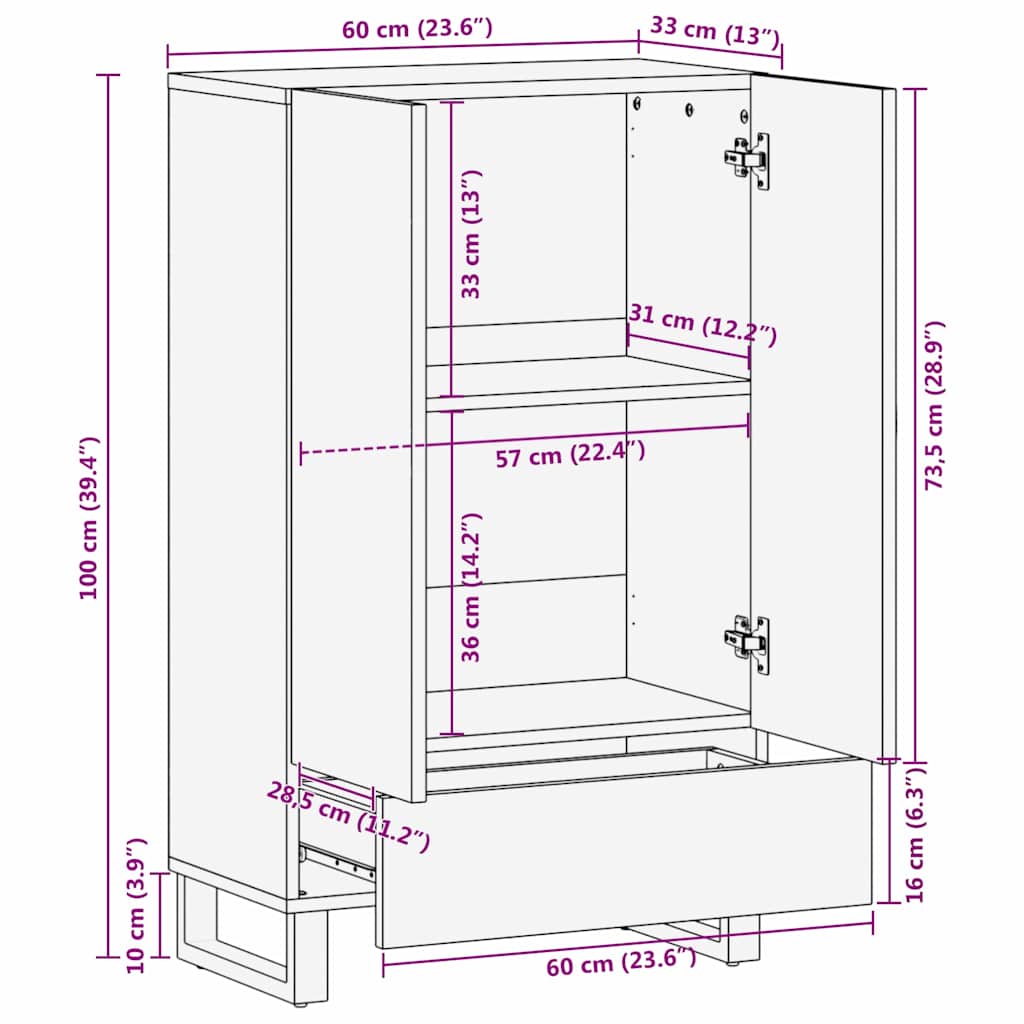 Highboard 60x33.5x100 cm Solid Wood Mango
