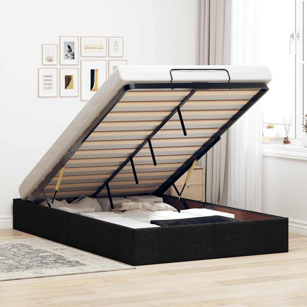 Ottoman Bed Frame without Mattress Black Double Fabric
