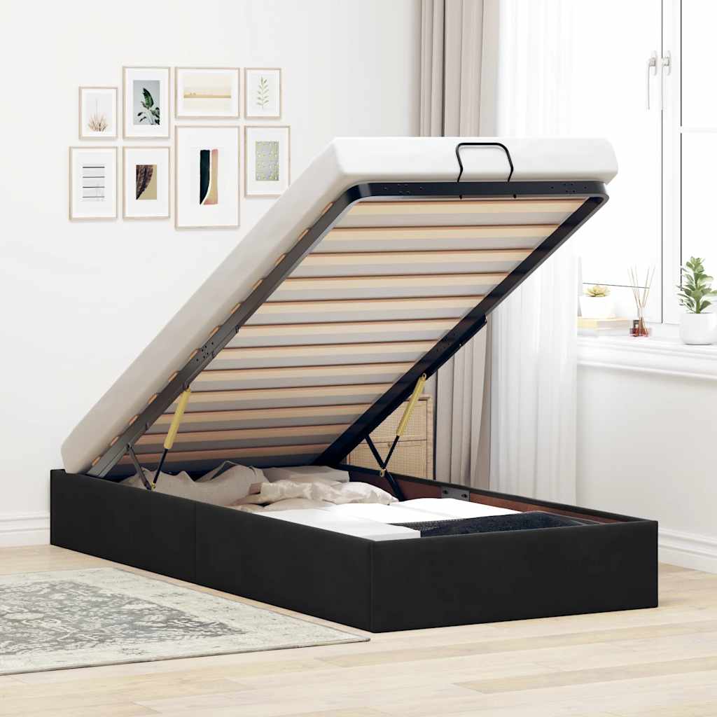Ottoman Bed Frame No Mattress Black Single Velvet