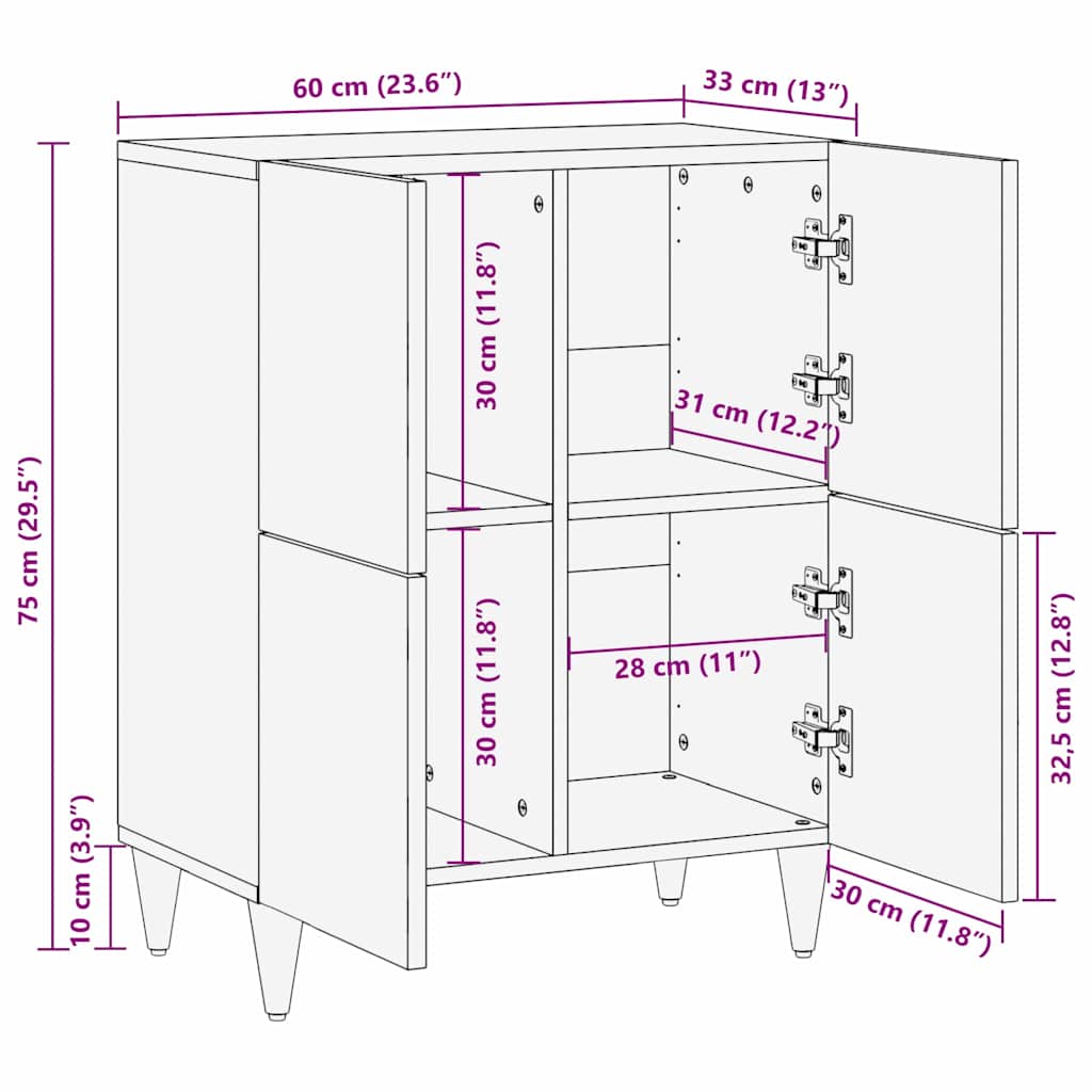 Sideboard Brown 60 x 33.5 x 75 cm Cane and solid mango wood