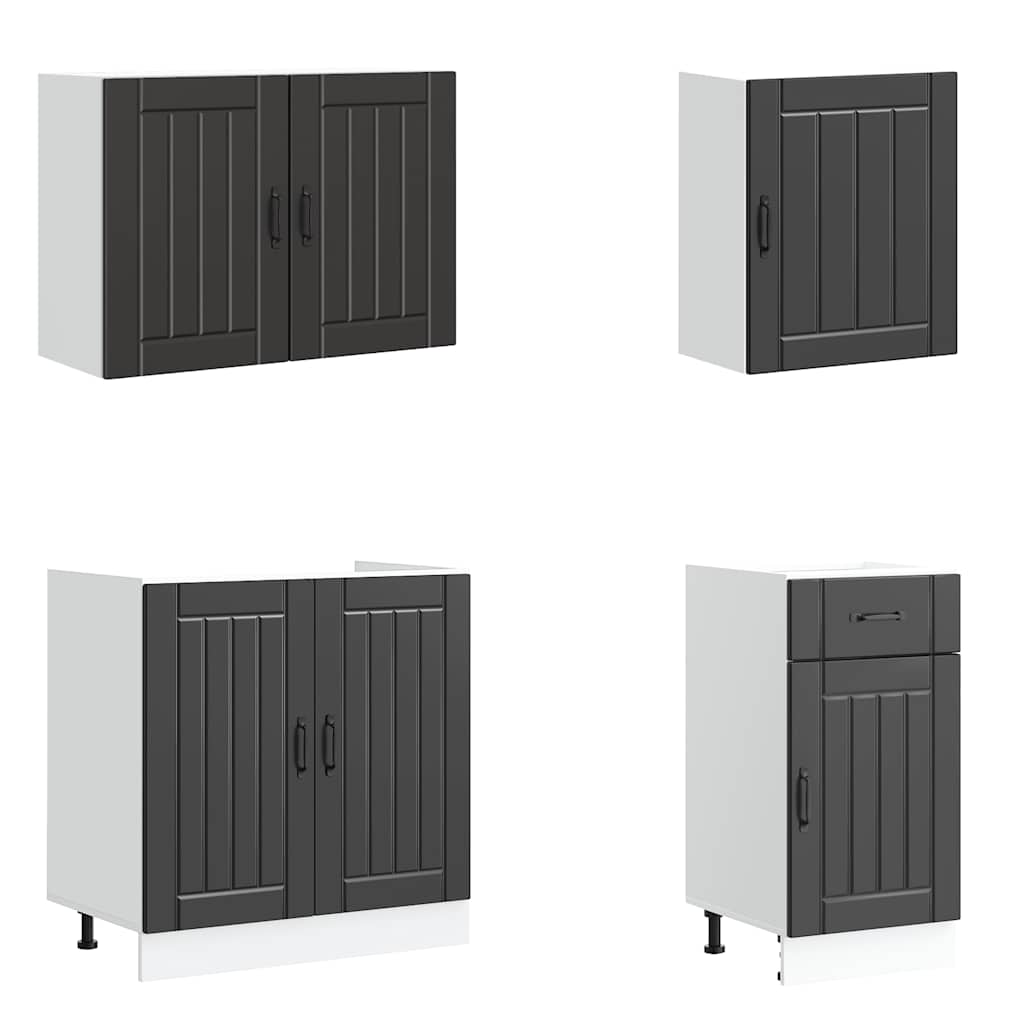 7 Piece Kitchen Cabinet Set Lucca Black Engineered Wood