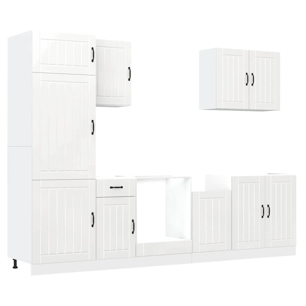 7 Piece Kitchen Cabinet Set Lucca High Gloss White Engineered Wood