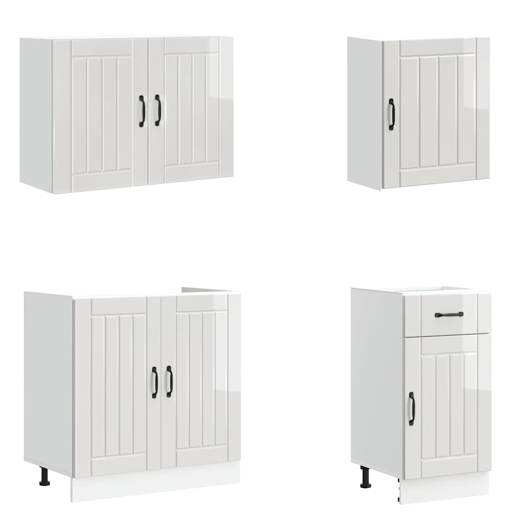 7 Piece Kitchen Cabinet Set Lucca High Gloss White Engineered Wood