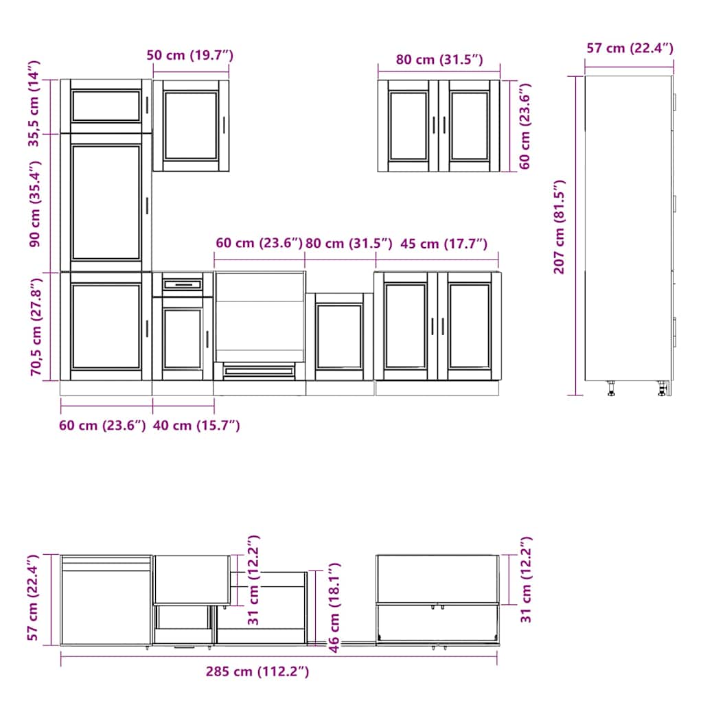 7 Piece Kitchen Cabinet Set Porto Grey Sonoma Engineered Wood