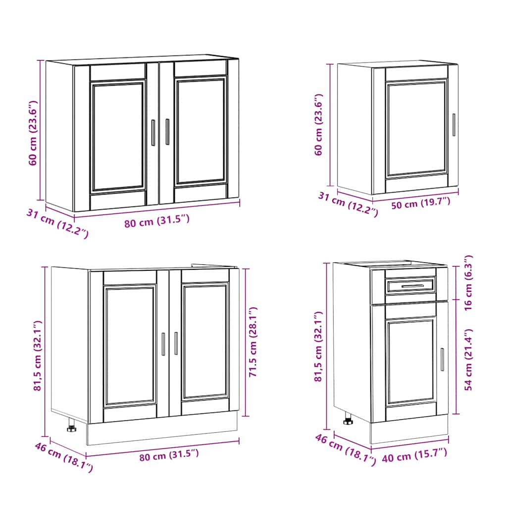 7 Piece Kitchen Cabinet Set Porto Grey Sonoma Engineered Wood