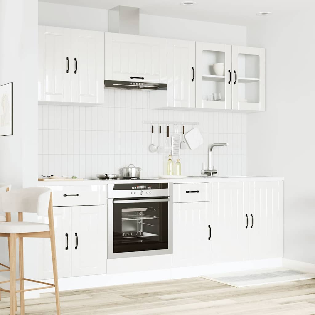 8 Piece Kitchen Cabinet Set Lucca High Gloss White Engineered Wood