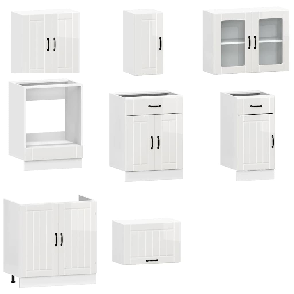 8 Piece Kitchen Cabinet Set Lucca High Gloss White Engineered Wood