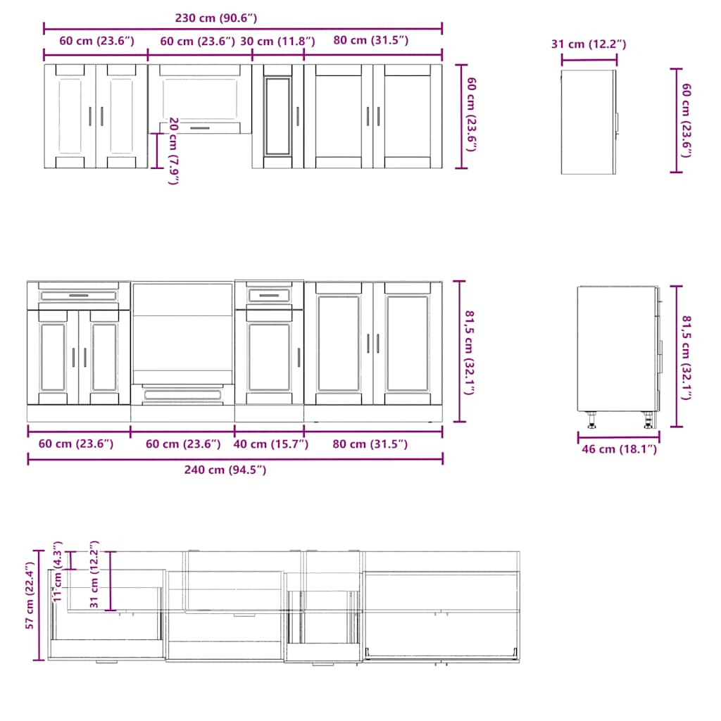 8 Piece Kitchen Cabinet Set Kalmar Grey Sonoma Engineered Wood