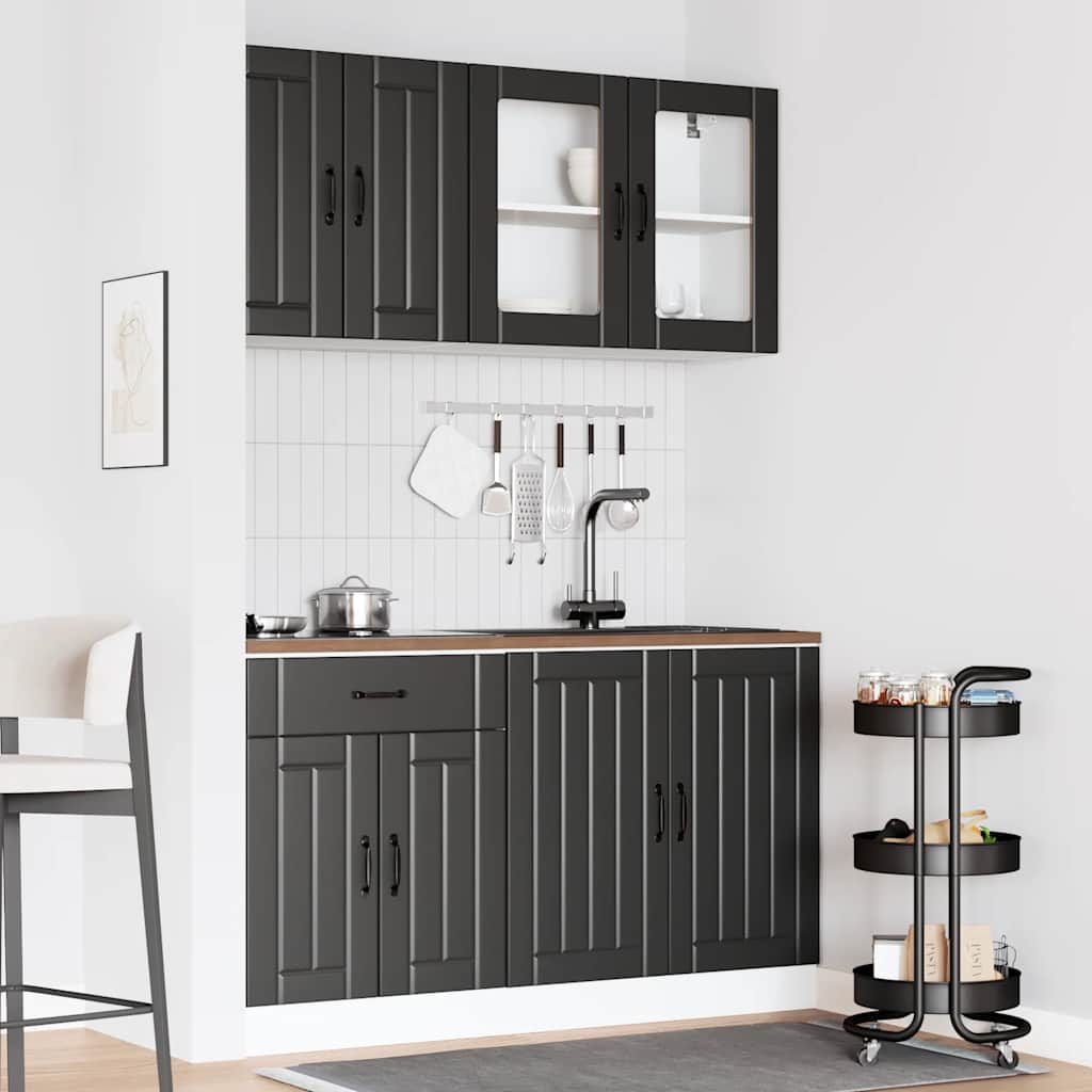 4 Piece Kitchen Cabinet Set Lucca Black Engineered Wood