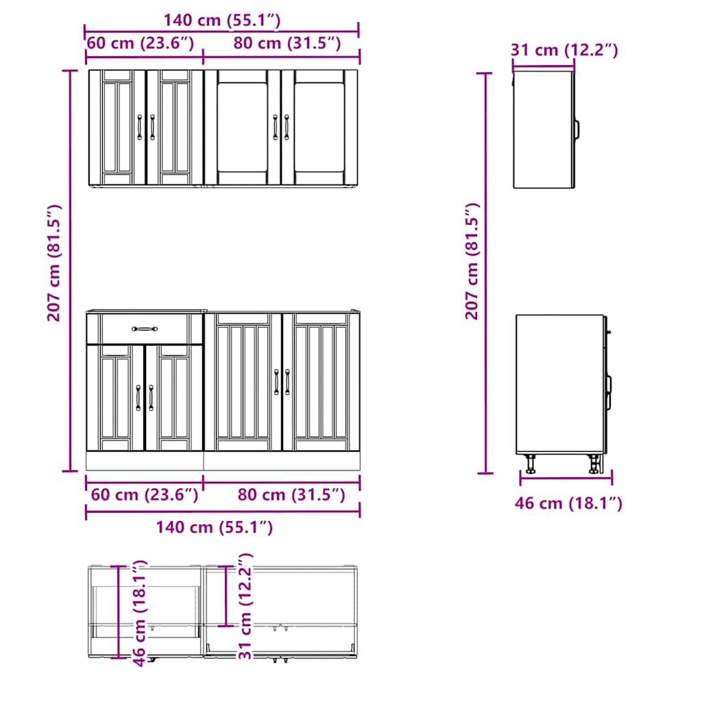 4 Piece Kitchen Cabinet Set Lucca Sonoma Oak Engineered Wood