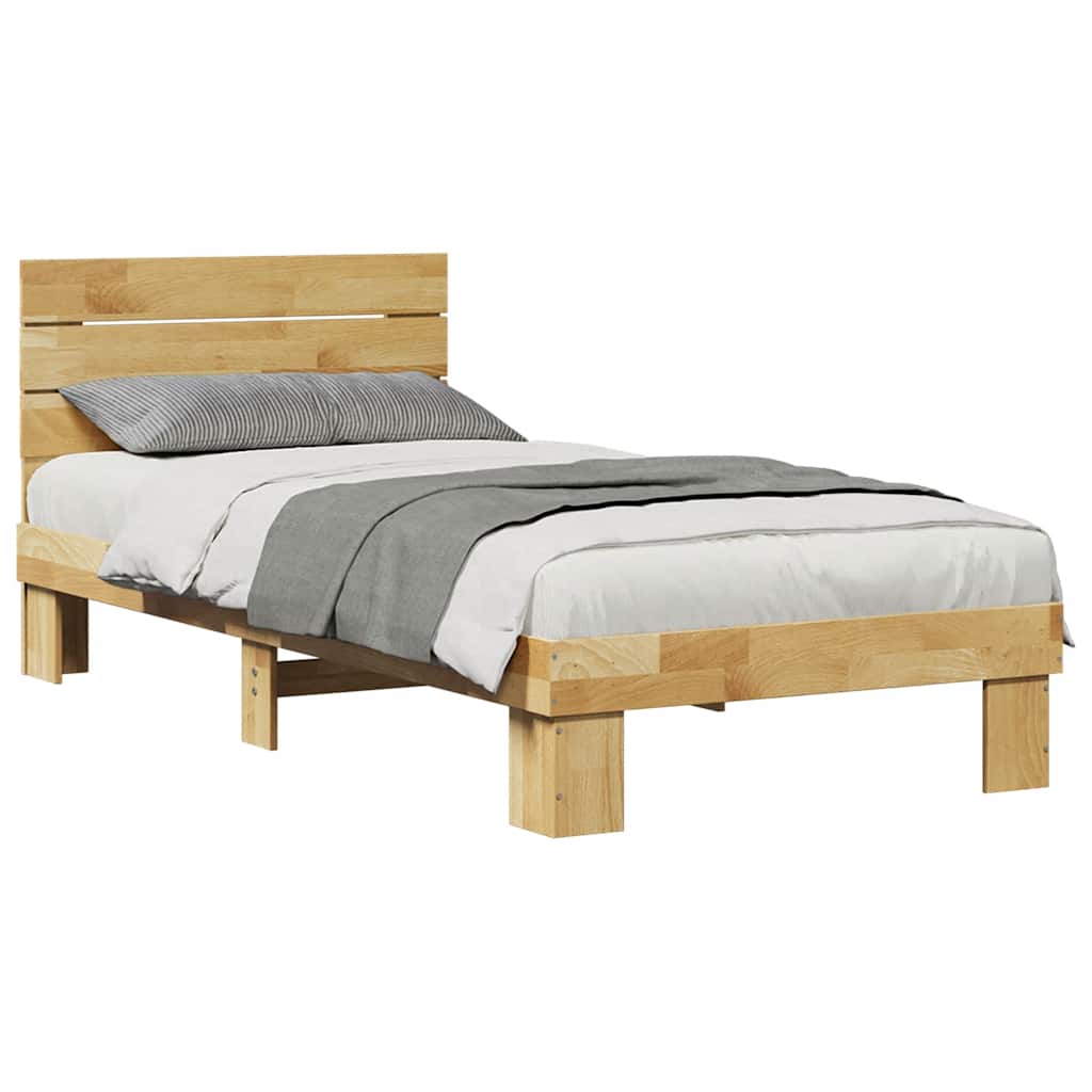 Bed Frame with Headboard without Mattress 75x190 cm Solid Wood Oak