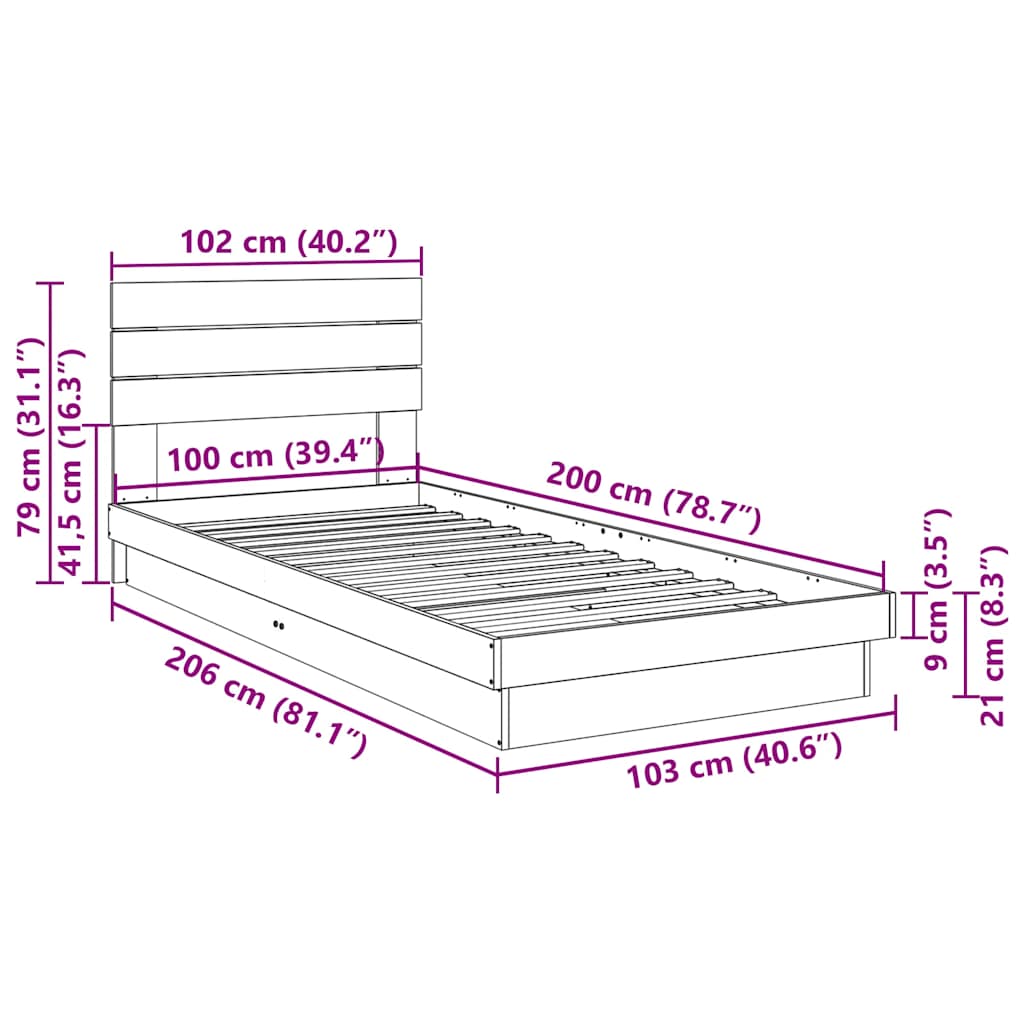 Bed Frame with Headboard without Mattress 100x200 cm Solid Wood Oak