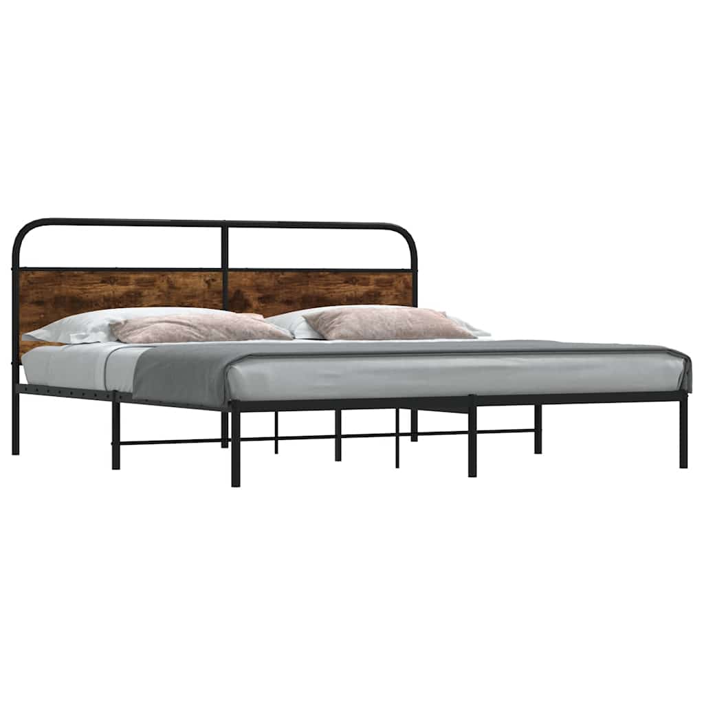 Metal Bed Frame without Mattress Smoked Oak 200x200 cm