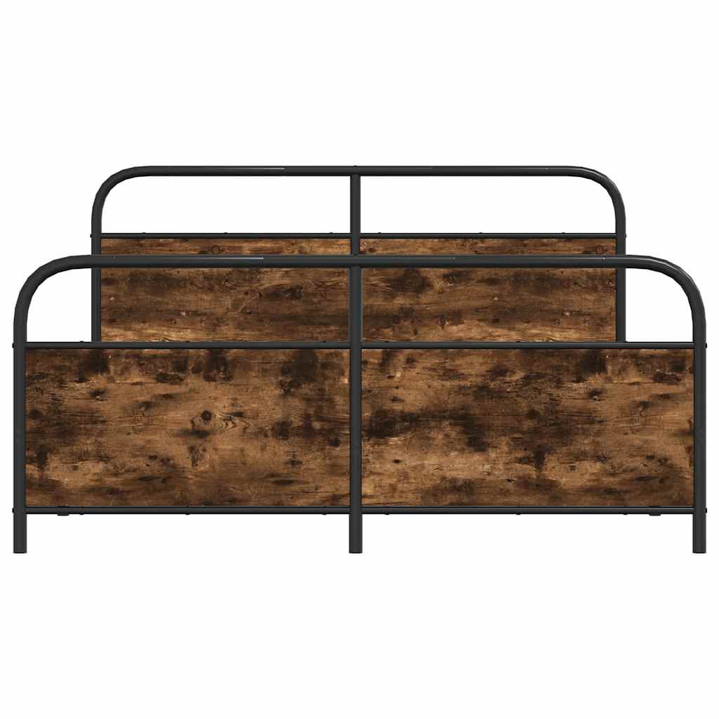 Metal Bed Frame without Mattress Smoked Oak 150x200 cm King Size