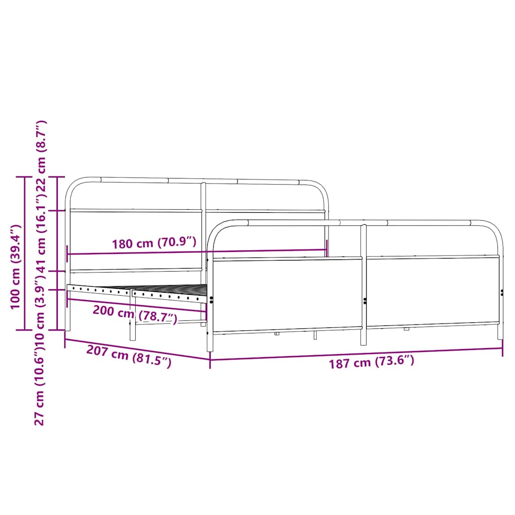 Metal Bed Frame without Mattress Smoked Oak 180x200 cm Super King