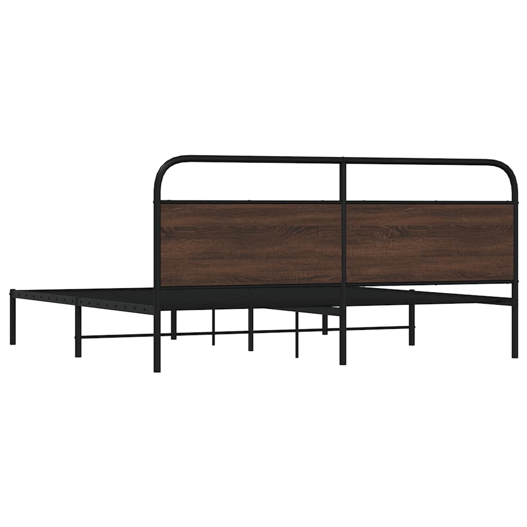 Metal Bed Frame without Mattress Brown Oak 183x213 cm