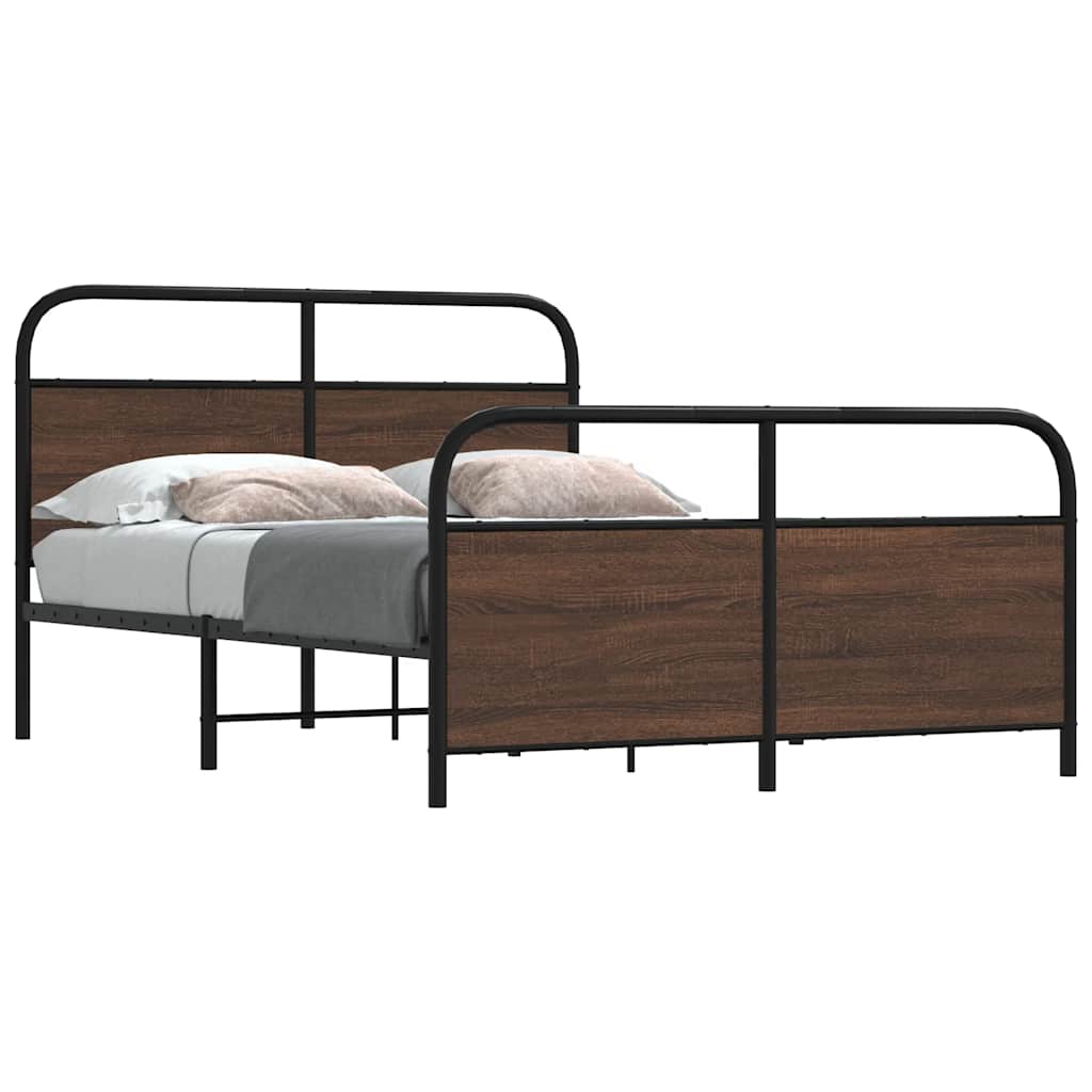 Metal Bed Frame without Mattress Brown Oak 140x190 cm
