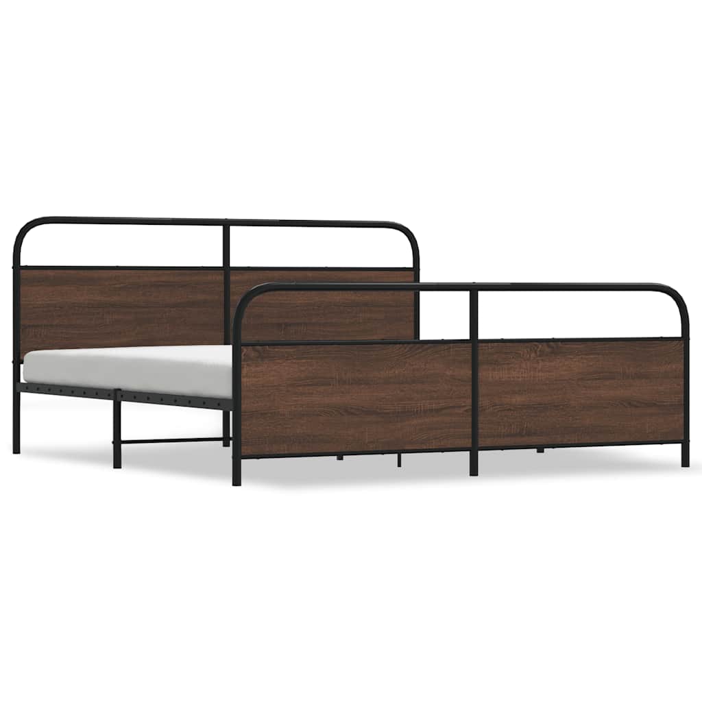 Metal Bed Frame without Mattress Brown Oak 200x200 cm
