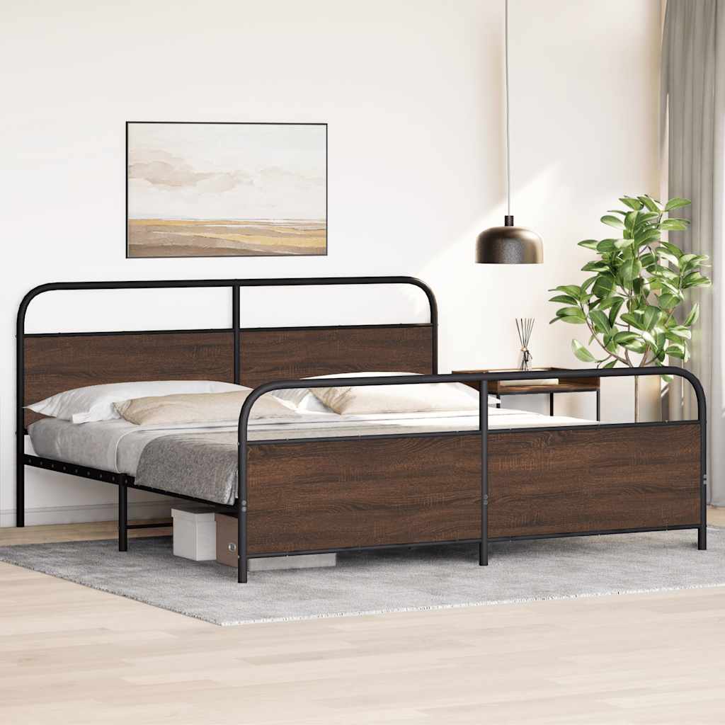 Metal Bed Frame without Mattress Brown Oak 200x200 cm