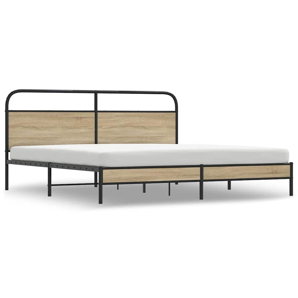 Metal Bed Frame without Mattress Smoked Oak 183x213 cm