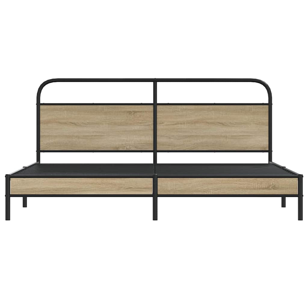 Metal Bed Frame without Mattress Smoked Oak 183x213 cm
