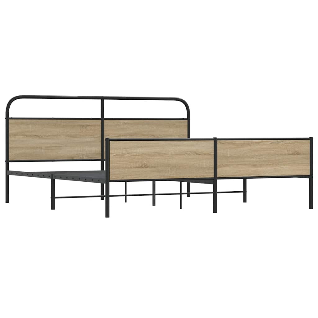 Metal Bed Frame without Mattress Smoked Oak 183x213 cm