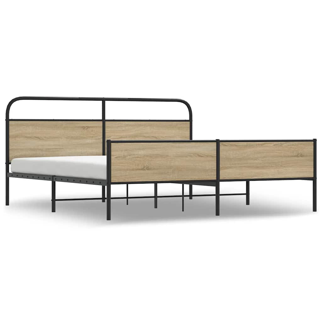 Metal Bed Frame without Mattress Smoked Oak 200x200 cm