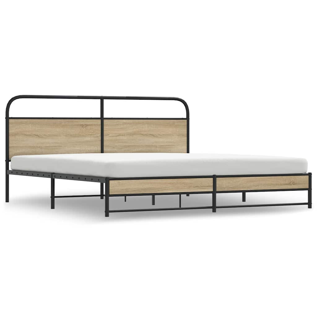Metal Bed Frame without Mattress Smoked Oak 200x200 cm
