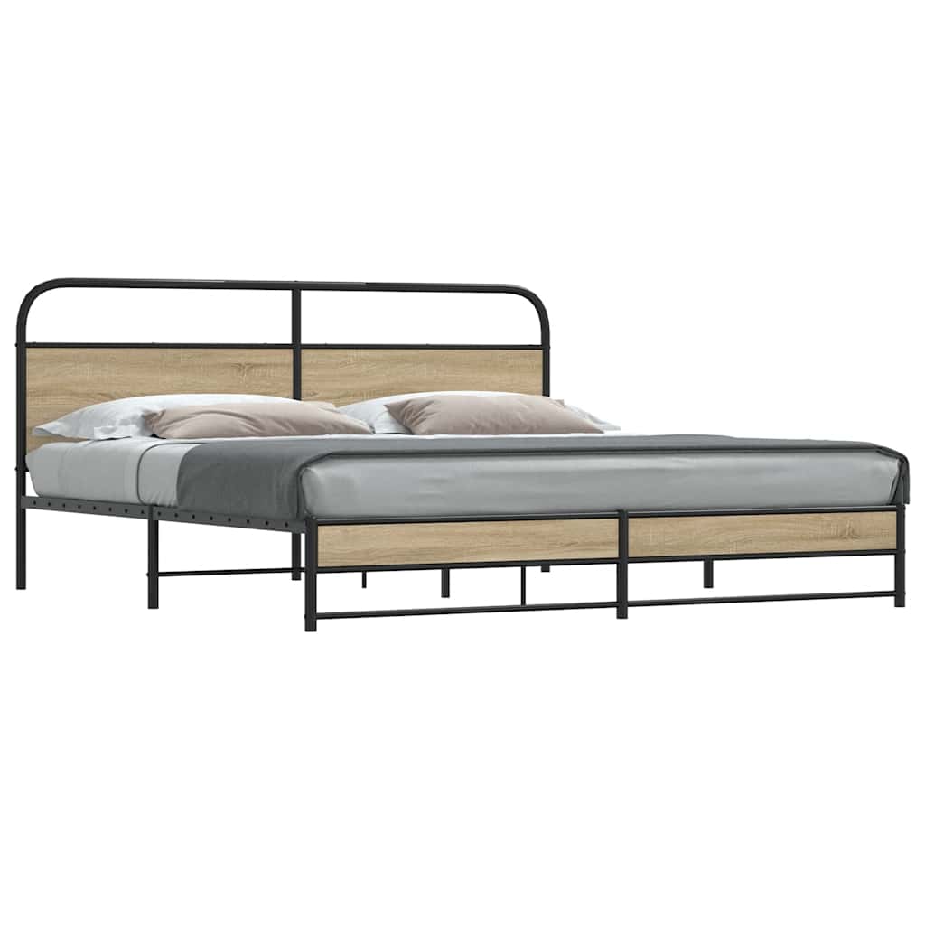 Metal Bed Frame without Mattress Smoked Oak 200x200 cm