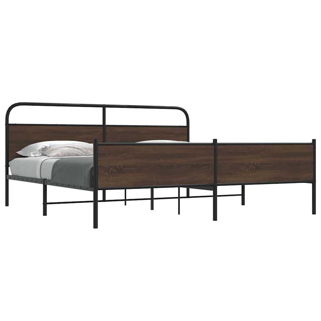 Metal Bed Frame without Mattress Brown Oak 200x200 cm