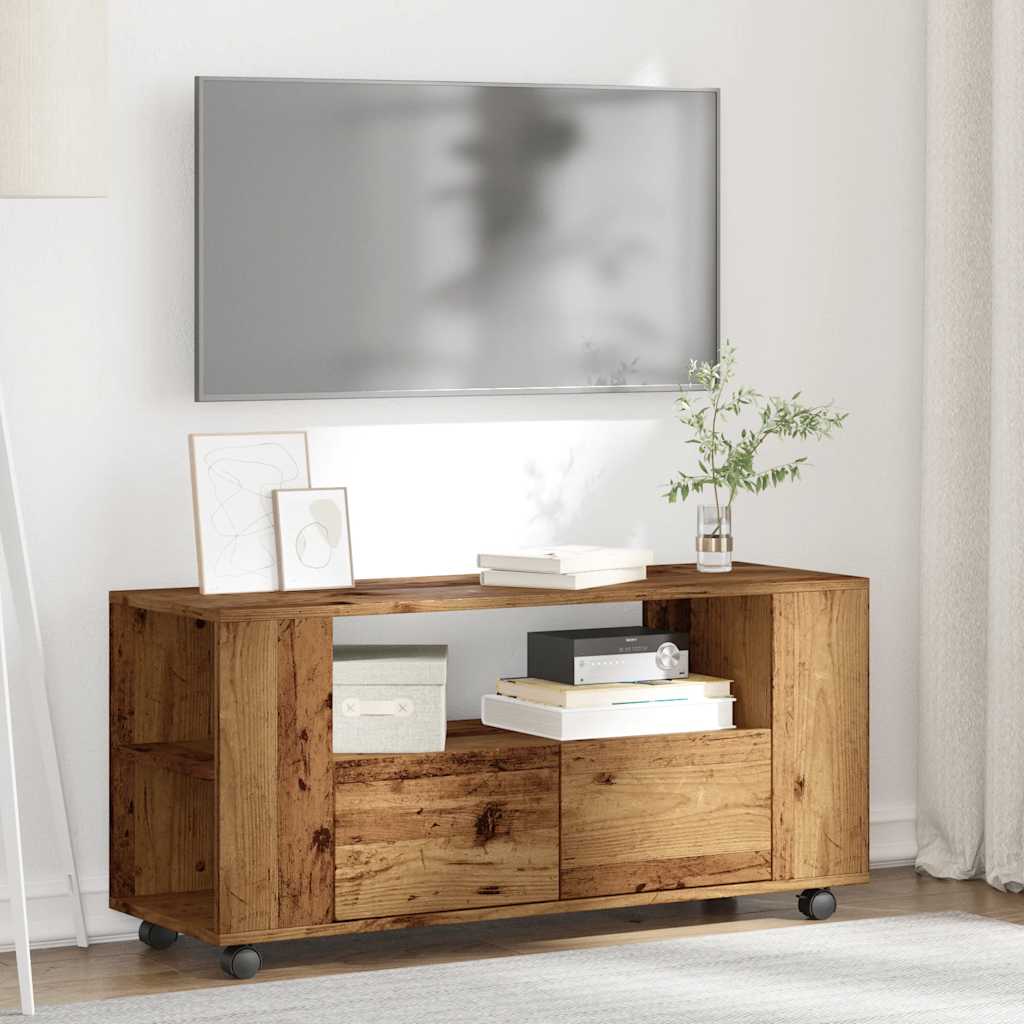 Modern Wooden 40 Inch TV Tele Stand Unit Cabinet With Storage & Wheels