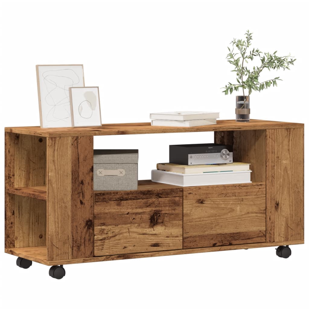 Modern Wooden 40 Inch TV Tele Stand Unit Cabinet With Storage & Wheels