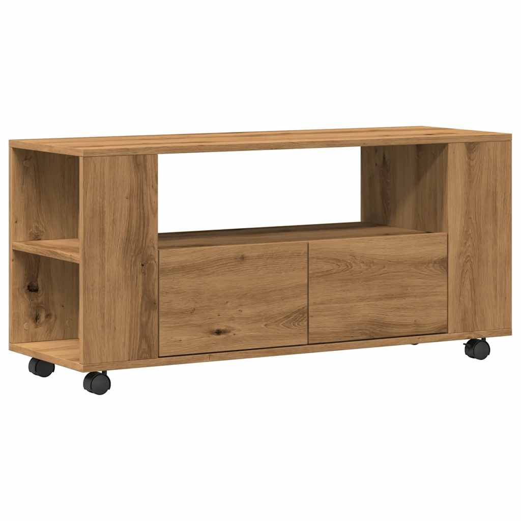 Modern Wooden 40 Inch TV Tele Stand Unit Cabinet With Storage & Wheels